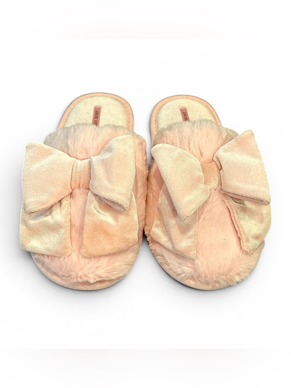 🆕 NWOT Baby Pink Victoria’s Secret Fuzzy Comfy Bow Slippers Size Large